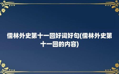 儒林外史第十一回好词好句(儒林外史第十一回的内容)