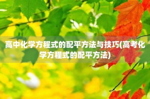 高中化学方程式的配平方法与技巧(高考化学方程式的配平方法)