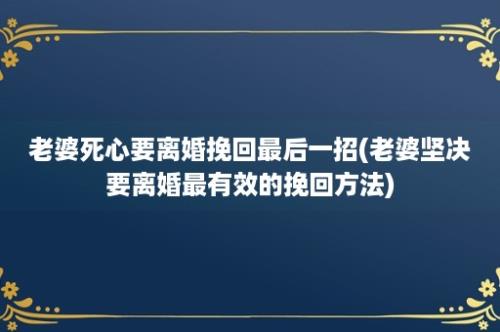 老婆死心要离婚挽回最后一招(老婆坚决要离婚最有效的挽回方法)