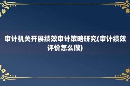 审计机关开展绩效审计策略研究(审计绩效评价怎么做)