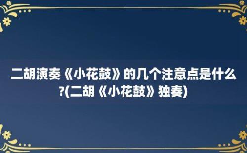 二胡演奏《小花鼓》的几个注意点是什么?(二胡《小花鼓》独奏)