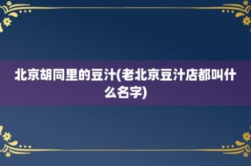 北京胡同里的豆汁(老北京豆汁店都叫什么名字)