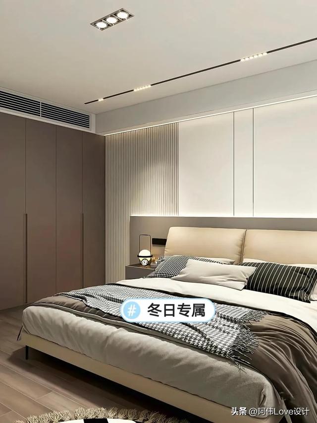 柜子加床头背景墙效果图（高级感卧室床头背景墙加衣柜配色设计分享）(2)