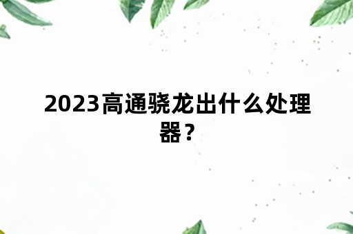 2023高通骁龙出什么处理器？