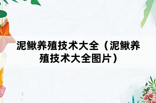 泥鳅养殖技术大全（泥鳅养殖技术大全图片）