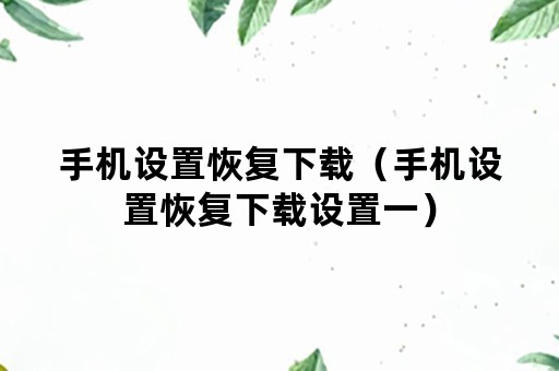 手机设置恢复下载（手机设置恢复下载设置一）