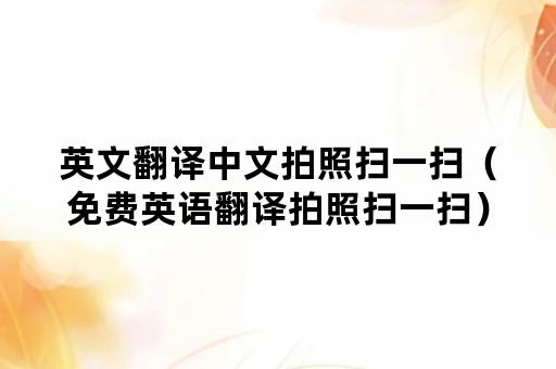 英文翻译中文拍照扫一扫（免费英语翻译拍照扫一扫）