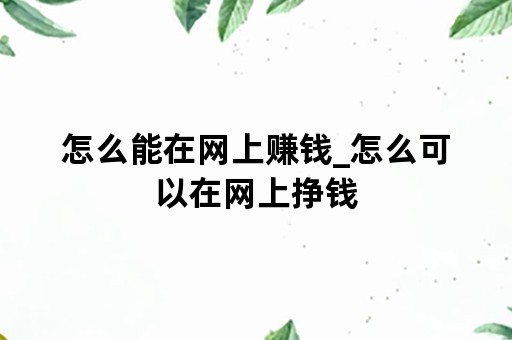 怎么能在网上赚钱_怎么可以在网上挣钱