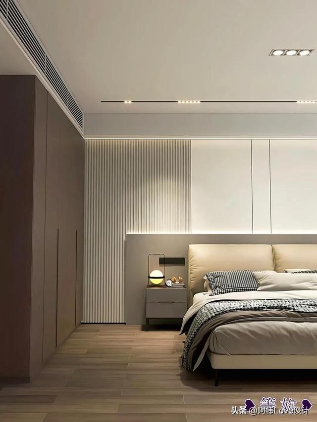 柜子加床头背景墙效果图（高级感卧室床头背景墙加衣柜配色设计分享）(3)