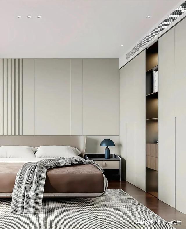 柜子加床头背景墙效果图（高级感卧室床头背景墙加衣柜配色设计分享）(6)